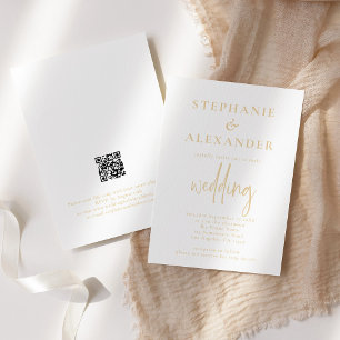Convite Casamento com Código QR Dourado de Champagne Minim