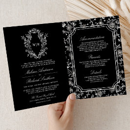 Convite Casamento com Código QR e Crista de Chinoiserie Pr