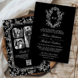 Convite Casamento com Código QR e Crista de Chinoiserie Pr