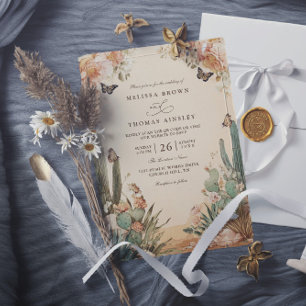 Convite Casamento com Código QR Elegante de Cacto do Deser