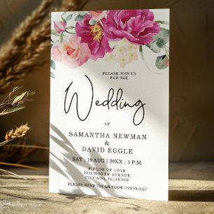 Convite Casamento com Código QR Floral Cor-de-Rosa Moderno