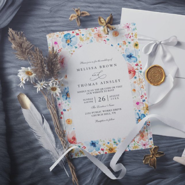 Convite Casamento com Código QR Floral de Jardim de Flores (Criador carregado)
