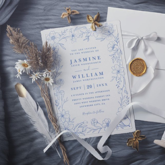 Convite Casamento com Código QR Floral Elegante Branco e A (Criador carregado)