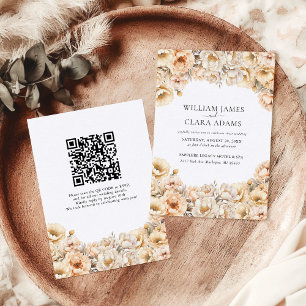 Convite Casamento com Código QR Floral Floral de Peony Wat