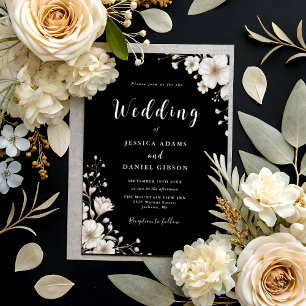 Convite Casamento com Código QR Floral Floral de Verde Neg