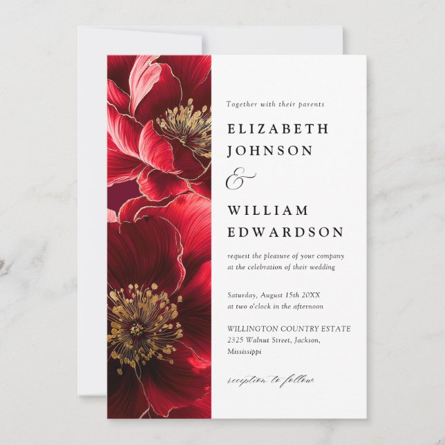 Convite Casamento com Código QR Floral Moderno Elegante em (Frente)