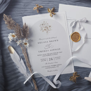 Convite Casamento com Código QR Floral Monograma Rústico E