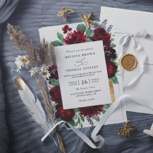 Convite Casamento com Código QR Floral Rústico Chique Verm