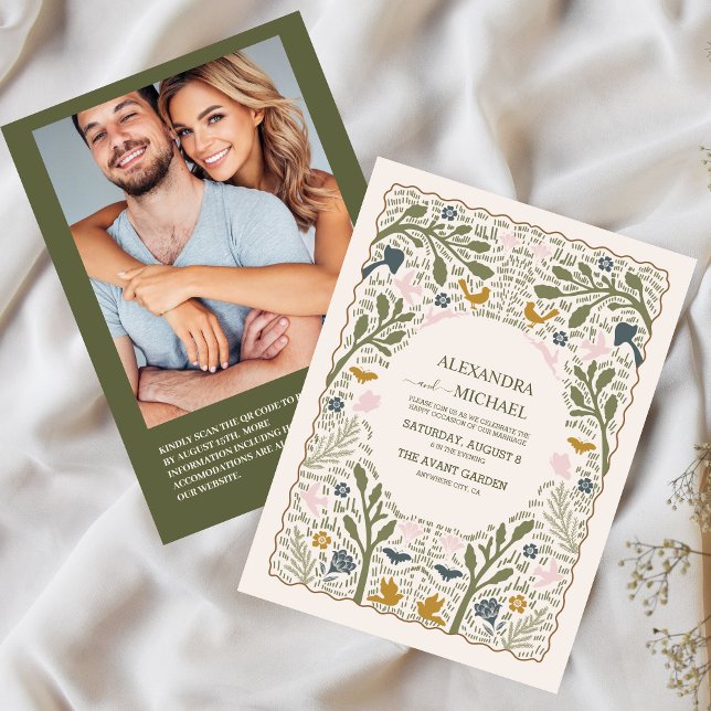 Convite Casamento com Código QR Folhas de Samambaia Rústic (Criador carregado)