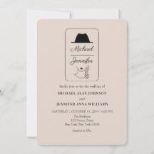 Casamento com Código QR Ilustrado Vintage