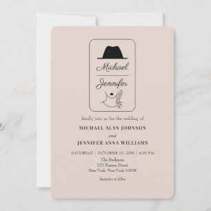 Convite Casamento com Código QR Ilustrado Vintage