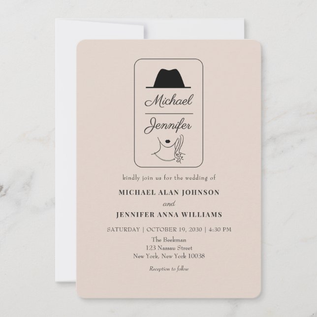 Convite Casamento com Código QR Ilustrado Vintage (Frente)