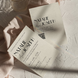 Convite Casamento com Código QR Imísico Francês Minimalist