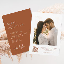 Convite Casamento com Código QR Laranja Queimado de Boho M