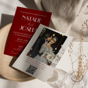 Convite Casamento com Código QR Minimalista em Burgundy Br