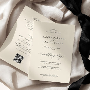 Convite Casamento com código QR minimalista moderno em mar