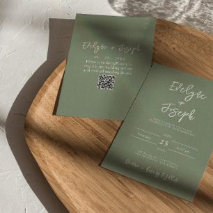 Convite Casamento com Código QR Minimalista Verde do Moder