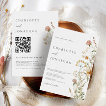 Casamento com Código QR Mínimo de Boho Wildflower