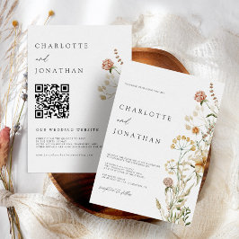 Convite Casamento com Código QR Mínimo de Boho Wildflower