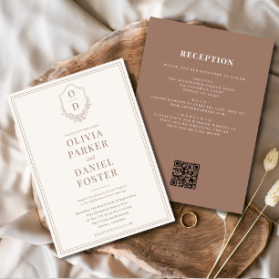 Convite Casamento com código QR Mocha Brown em um único de