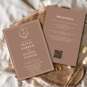 Convite Casamento com código QR Mocha Brown em um único de