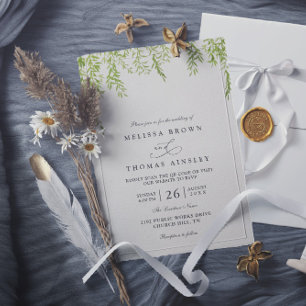 Convite Casamento com Código QR Moderno de Vegetação Rústi
