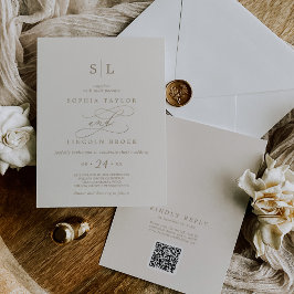 Convite Casamento com Código QR no Verso em Dourado Românt