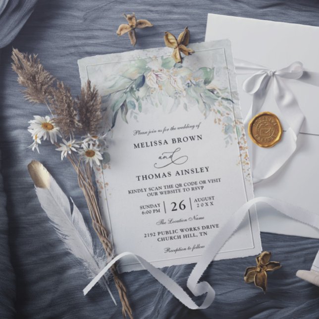 Convite Casamento com Código QR Orçamentário com Vegetação (Criador carregado)