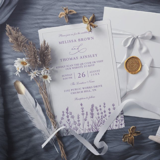 Convite Casamento com Código QR Orçamentário Floral de Lav (Criador carregado)