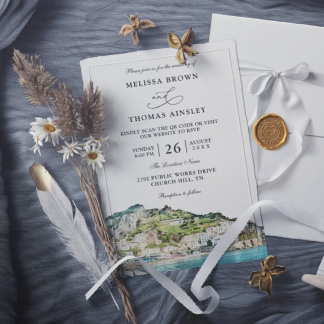 Convite Casamento com Código QR Orçamento Costa Amalfi Aqu (Criador carregado)