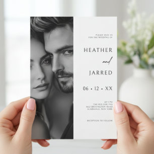 Convite Casamento com código QR preto e branco do lado mod