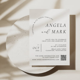 Convite Casamento com código QR preto e branco minimalista