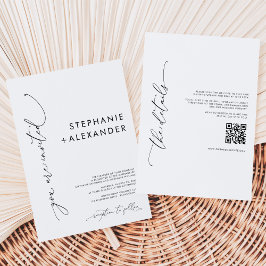 Convite Casamento com código QR preto e branco minimalista