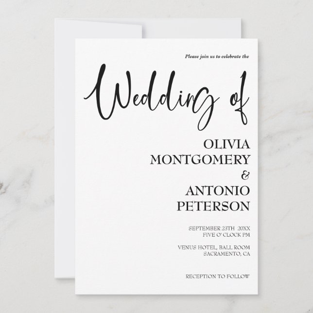 Convite Casamento com código QR preto e branco simples mod (Frente)