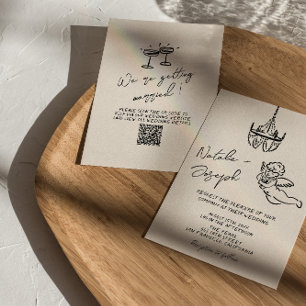 Convite Casamento com Código QR Quirky Escrito Desenho Da
