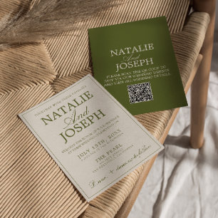 Convite Casamento com Código QR Retro Dinheiro Antigo Verd