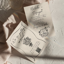 Casamento com Código QR Romântico Desenhado na Mão