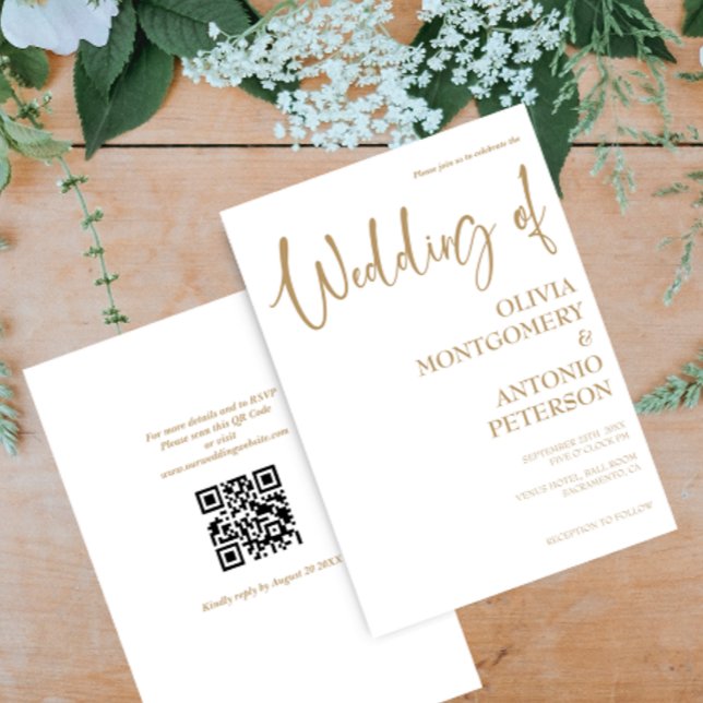 Convite Casamento com código QR simples e Dourado moderno  (Criador carregado)