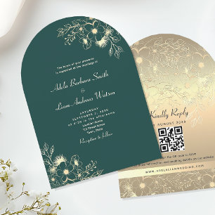 Convite Casamento com Código QR Verde Esmeralda