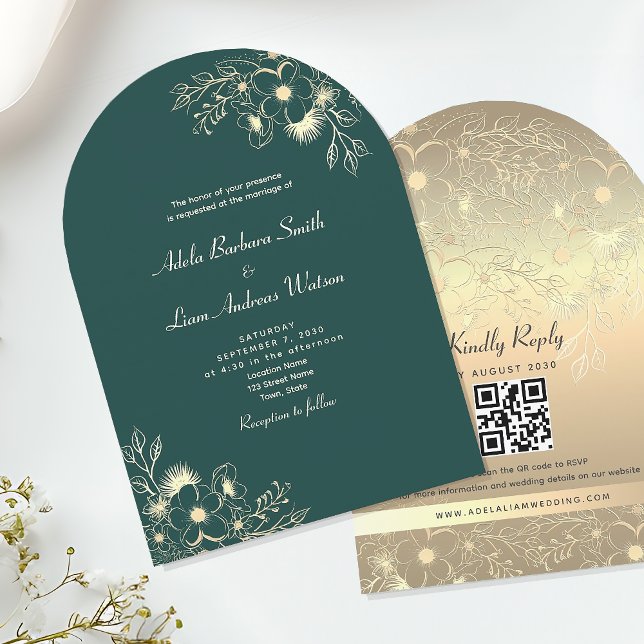Convite Casamento com Código QR Verde Esmeralda (Criador carregado)