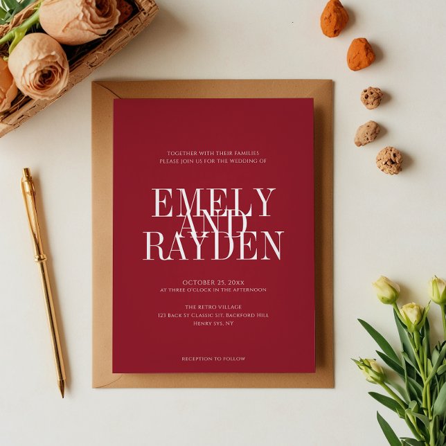 Convite Casamento com Código QR Vermelho Ruby da Elegância (Criador carregado)