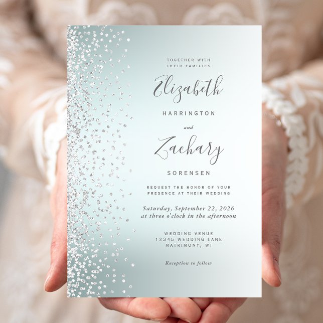 Convite Casamento com Confetes de Diamante Prata e Efeito  (Criador carregado)