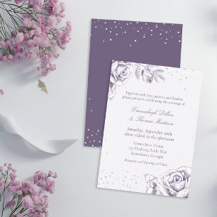 Convite Casamento com Confetes de Glitter de Rosa Roxa Vin