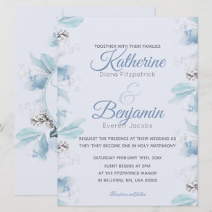 Convite Casamento com Cor de Água Botânica Dusty Blue