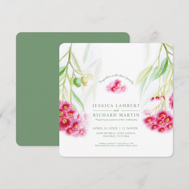 Convite Casamento com cor de laranja-de-noz-rosa-vermelho- (Frente/Verso)