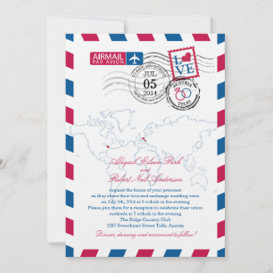 Convite Casamento com Coração de Airmail na Áustria