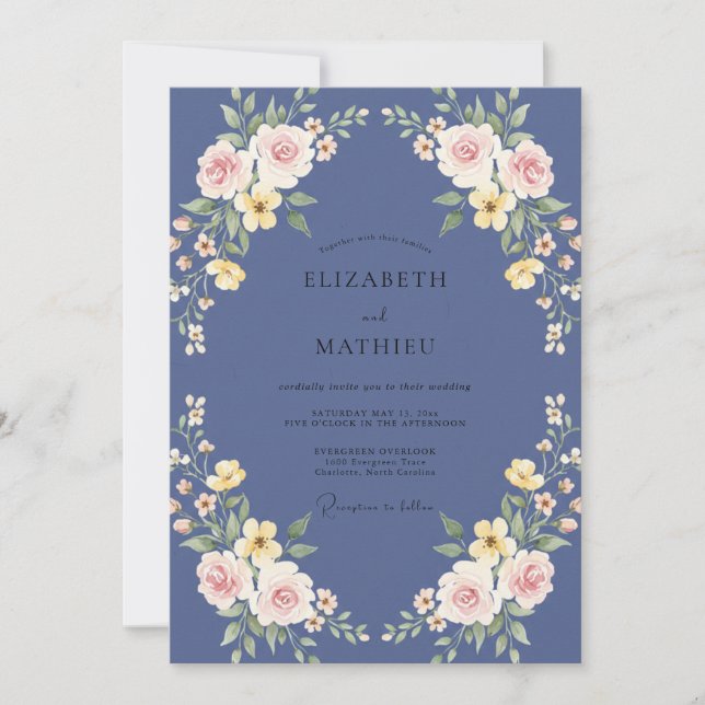 Convite Casamento com Coroa Amarela de Periwinkle Capricho (Frente)