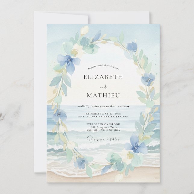 Convite Casamento com Coroa Costeira Aqua (Frente)