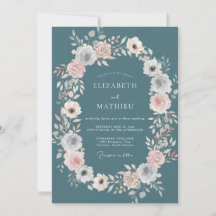 Convite Casamento com Coroa de Aço Teal