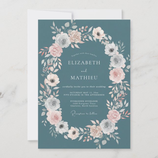 Convite Casamento com Coroa de Aço Teal (Frente)